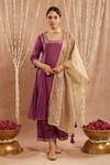 Buy_Nero India_Purple Chanderi Embellished Gota Square Neck Kurta And Pant Set _at_Aza_Fashions