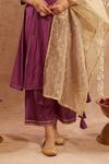 Nero India_Purple Chanderi Embellished Gota Square Neck Kurta And Pant Set _Online_at_Aza_Fashions