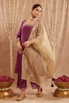 Buy_Nero India_Purple Chanderi Embellished Gota Square Neck Kurta And Pant Set _Online_at_Aza_Fashions