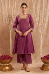 Shop_Nero India_Purple Chanderi Embellished Gota Square Neck Kurta And Pant Set _Online_at_Aza_Fashions