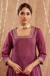 Nero India_Purple Chanderi Embellished Gota Square Neck Kurta And Pant Set _at_Aza_Fashions