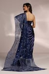 Label Moni K_Blue Net, Lycra Embroidery, Metallic Thread Sweetheart Neck Pre-draped Saree Set _Online_at_Aza_Fashions