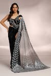 Buy_Label Moni K_Black Net, Georgette, Lycra Sequins One Metallic Embellished Pre-draped Saree _at_Aza_Fashions