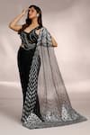 Buy_Label Moni K_Black Net, Georgette, Lycra Sequins One Metallic Embellished Pre-draped Saree _Online_at_Aza_Fashions