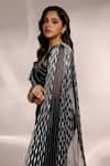 Shop_Label Moni K_Black Net, Georgette, Lycra Sequins One Metallic Embellished Pre-draped Saree _at_Aza_Fashions