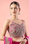 Ridhima Bhasin_Pink Beads, Cut Work, Embroidery Scallop Hem Pre-draped Saree _at_Aza_Fashions