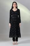 Samyukta Singhania_Black Net, Georgette Beads, Sequins Round Floral Hand Embroidered Anarkali Set _at_Aza_Fashions