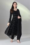 Buy_Samyukta Singhania_Black Net, Georgette Beads, Sequins Round Floral Hand Embroidered Anarkali Set 