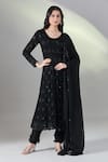 Shop_Samyukta Singhania_Black Net, Georgette Beads, Sequins Round Floral Hand Embroidered Anarkali Set 
