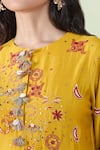 Samyukta Singhania_Yellow Silk, Chiffon Tassels Round Neck Temple Motif Embroidered Kurta Set _Online_at_Aza_Fashions