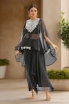 Buy_Prisho_Black Organza Tassels, Embroidery Sweetheart Geometric Cape And Draped Skirt Set _at_Aza_Fashions