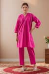 Buy_Naintara Bajaj_Pink Cotton Mandarin Collar Kurta Set _at_Aza_Fashions