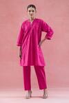 Buy_Naintara Bajaj_Pink Cotton Mandarin Collar Kurta Set _Online_at_Aza_Fashions