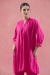 Shop_Naintara Bajaj_Pink Cotton Mandarin Collar Kurta Set _Online_at_Aza_Fashions