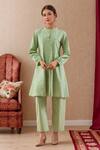 Buy_Naintara Bajaj_Green Cotton Mandarin Collar Pintucked Kurta Set _at_Aza_Fashions