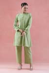 Shop_Naintara Bajaj_Green Cotton Mandarin Collar Pintucked Kurta Set _Online_at_Aza_Fashions