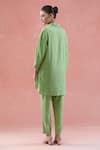 Shop Samyukta Singhania Green Cotton Collared Asymmetric Kurta Set at Aza Fashions Shop_Samyukta Singhania_Green Cotton Collared Asymmetric Kurta Set_at_Aza_Fashions
