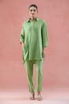 Samyukta Singhania Green Cotton Collared Asymmetric Kurta Set at Aza Fashions Samyukta Singhania_Green Cotton Collared Asymmetric Kurta Set_at_Aza_Fashions