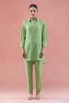 Buy Samyukta Singhania Green Cotton Collared Asymmetric Kurta Set Buy_Samyukta Singhania_Green Cotton Collared Asymmetric Kurta Set