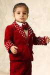 Shop Fayon Kids Maroon Velvet Pearls, Embroidery Blazer Set at Aza Fashions Shop_Fayon Kids_Maroon Velvet Pearls, Embroidery Blazer Set _at_Aza_Fashions