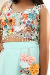 Fayon Kids_Blue Organza Embroidery, Lace, Tassels, Fabric Flowers 3d Floral Lehenga Set _Online_at_Aza_Fashions
