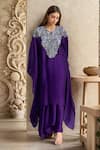 Buy_Samyukta Singhania_Purple Chiffon, Georgette Embroidery V-, Open Hand Kaftan Set _at_Aza_Fashions