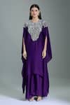 Buy_Samyukta Singhania_Purple Chiffon, Georgette Embroidery V-, Open Hand Kaftan Set _Online_at_Aza_Fashions
