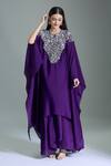 Samyukta Singhania_Purple Chiffon, Georgette Embroidery V-, Open Hand Kaftan Set _at_Aza_Fashions