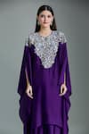 Shop_Samyukta Singhania_Purple Chiffon, Georgette Embroidery V-, Open Hand Kaftan Set 