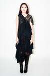 Buy_Leh Studios_Black Viscose Lace Layered Asymmetric Skirt _at_Aza_Fashions