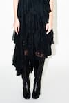 Leh Studios_Black Viscose Lace Layered Asymmetric Skirt _Online_at_Aza_Fashions