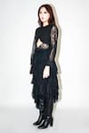 Shop_Leh Studios_Black Viscose Lace Layered Asymmetric Skirt _Online_at_Aza_Fashions