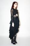Leh Studios_Black Viscose Lace Layered Asymmetric Skirt _at_Aza_Fashions