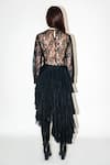 Shop_Leh Studios_Black Viscose Lace Layered Asymmetric Skirt _at_Aza_Fashions