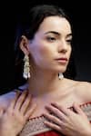 Buy_Dugran By Dugristyle_Green Pearls, Fabric Flowers, Stones Gold Plated Kundan Long Earrings _at_Aza_Fashions