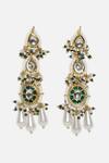 Buy_Dugran By Dugristyle_Green Pearls, Fabric Flowers, Stones Gold Plated Kundan Long Earrings _Online_at_Aza_Fashions