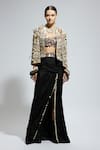 Buy_Sva By Sonam & Paras Modi_Black Silk Beads, Cut Work, Embroidery Thread And Embellished Jacket Skirt Set _at_Aza_Fashions