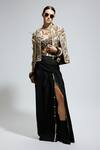 Buy_Sva By Sonam & Paras Modi_Black Silk Beads, Cut Work, Embroidery Thread And Embellished Jacket Skirt Set _Online_at_Aza_Fashions