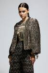 Buy_SVA by Sonam & Paras Modi_Brown Silk Lace Open Neck Loop Embellished Jacket _at_Aza_Fashions