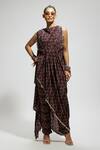 Buy_SVA by Sonam & Paras Modi_Blue Crepe Print Geometric Closed Neck Draped Top And Pant Set _at_Aza_Fashions