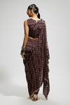 Shop_SVA by Sonam & Paras Modi_Blue Crepe Print Geometric Closed Neck Draped Top And Pant Set _at_Aza_Fashions