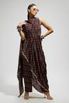 Shop_SVA by Sonam & Paras Modi_Blue Crepe Print Geometric Closed Neck Draped Top And Pant Set _Online_at_Aza_Fashions