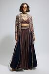 Buy_SVA by Sonam & Paras Modi_Blue Crepe Embroidery Thread Cape Open Sharara Set _at_Aza_Fashions