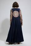 SVA by Sonam & Paras Modi_Blue Crepe Embroidery Thread Cape Open Sharara Set _Online_at_Aza_Fashions