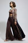 Shop_SVA by Sonam & Paras Modi_Blue Crepe Embroidery Thread Cape Open Sharara Set _Online_at_Aza_Fashions