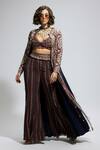 SVA by Sonam & Paras Modi_Blue Crepe Embroidery Thread Cape Open Sharara Set _at_Aza_Fashions