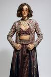 Shop_SVA by Sonam & Paras Modi_Blue Crepe Embroidery Thread Cape Open Sharara Set 