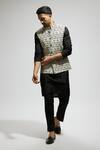 Buy_SVA by Sonam & Paras Modi_White Silk Print Geometric Sleeveless Bundi _Online_at_Aza_Fashions
