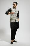 Shop_SVA by Sonam & Paras Modi_White Silk Print Geometric Sleeveless Bundi _Online_at_Aza_Fashions