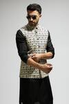 Buy_SVA by Sonam & Paras Modi_White Silk Print Geometric Sleeveless Bundi 